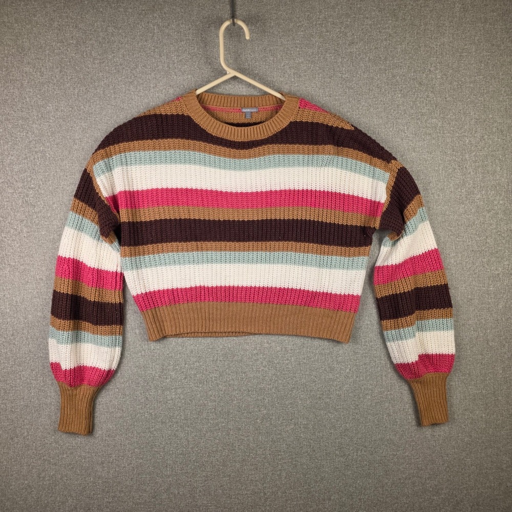 Preppy Y2K Striped Cropped Sweater Pink Brown Shaker Knit Womens Small